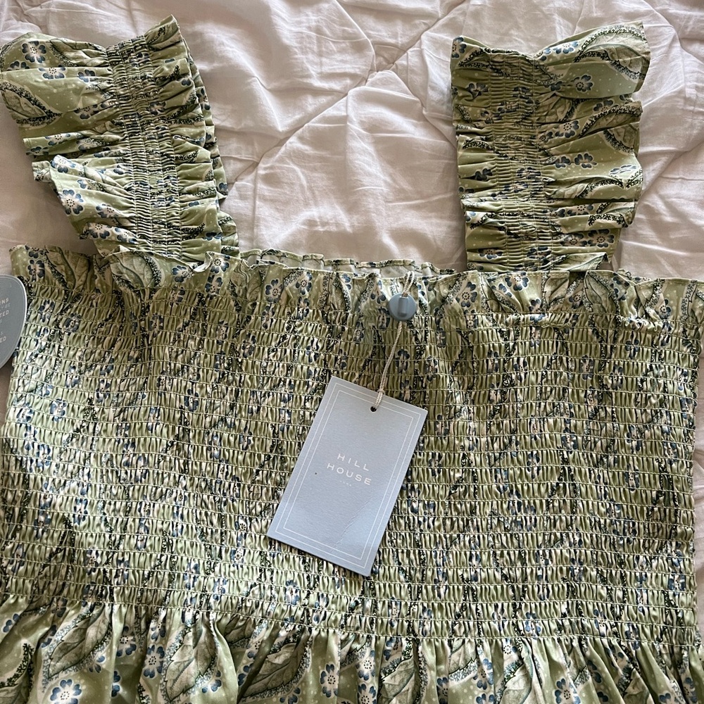 The Hillhouse Nap Dress! Green Smocked Dress with Floral Pattern